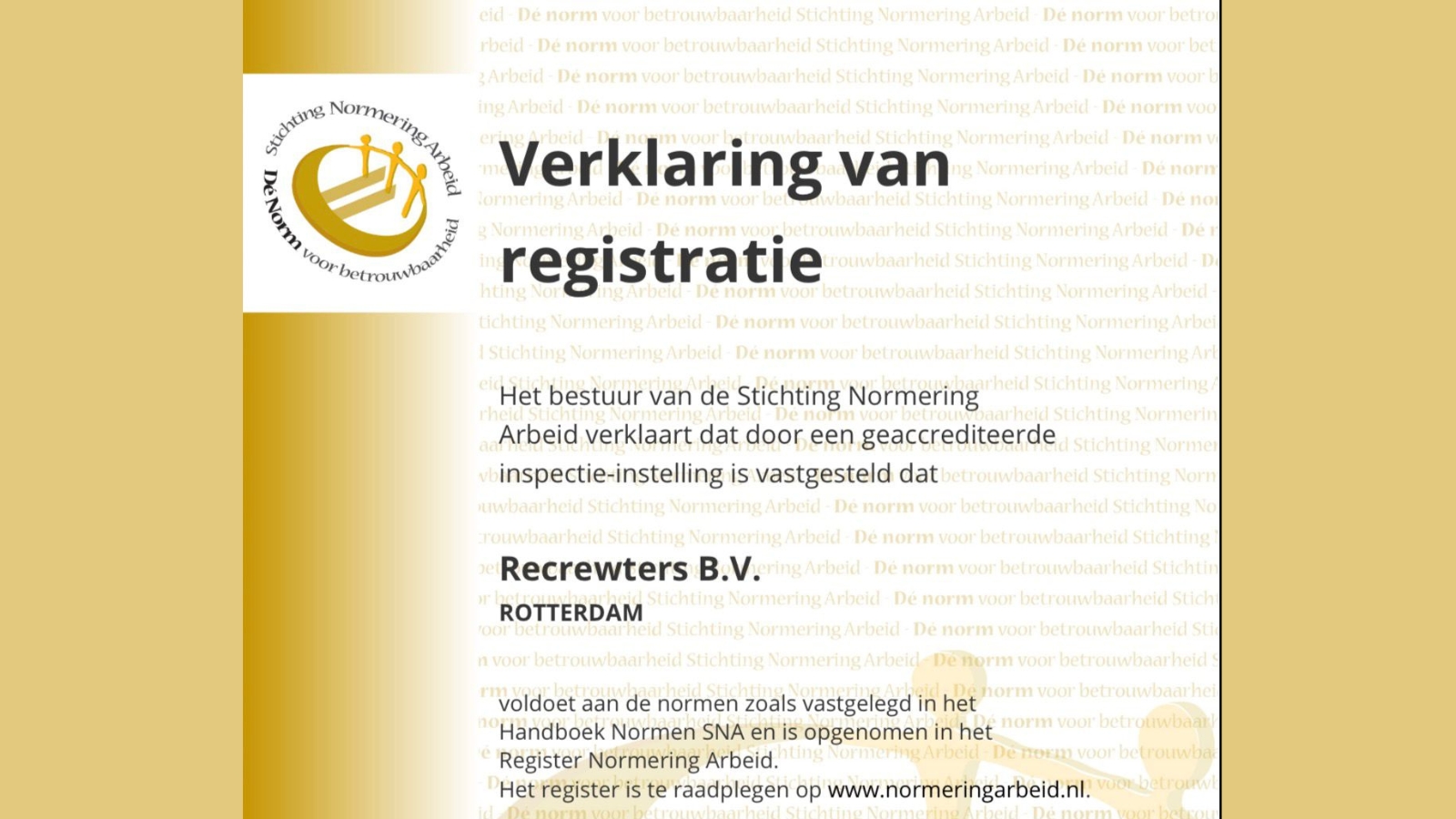 Recrewters verlengt SNA-certificering en bewijst kwaliteit en betrouwbaarheid!